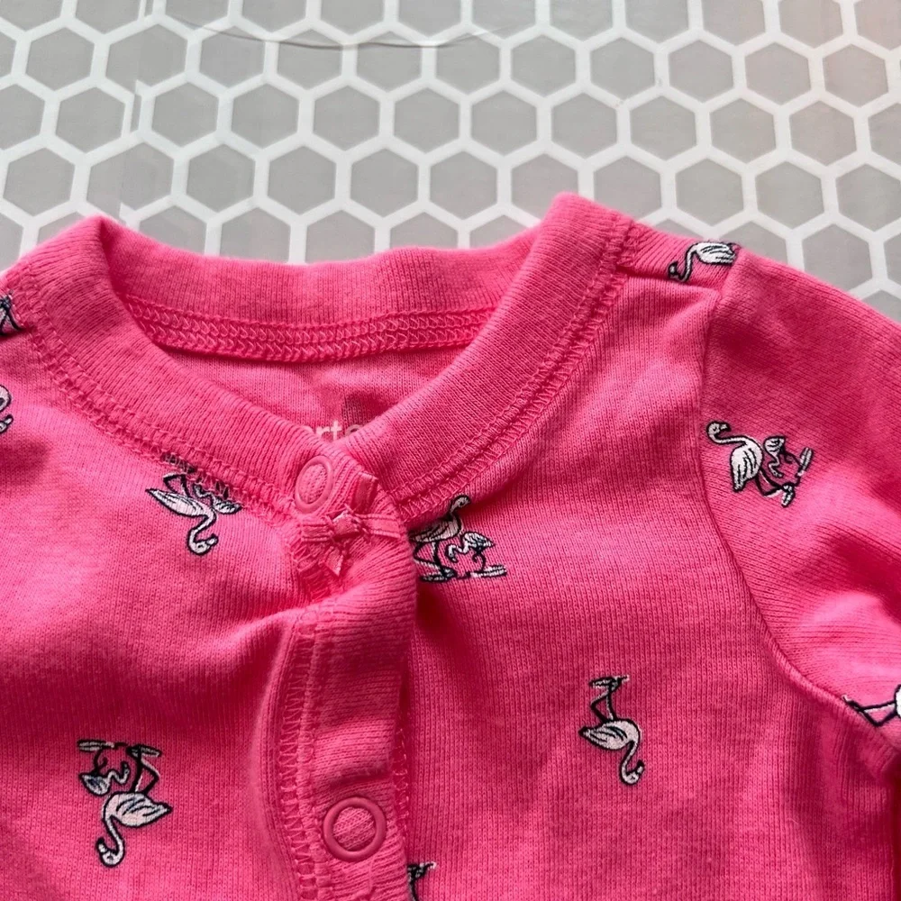 Carter’s One Piece Snap Pajama with Flamingos  Size NB